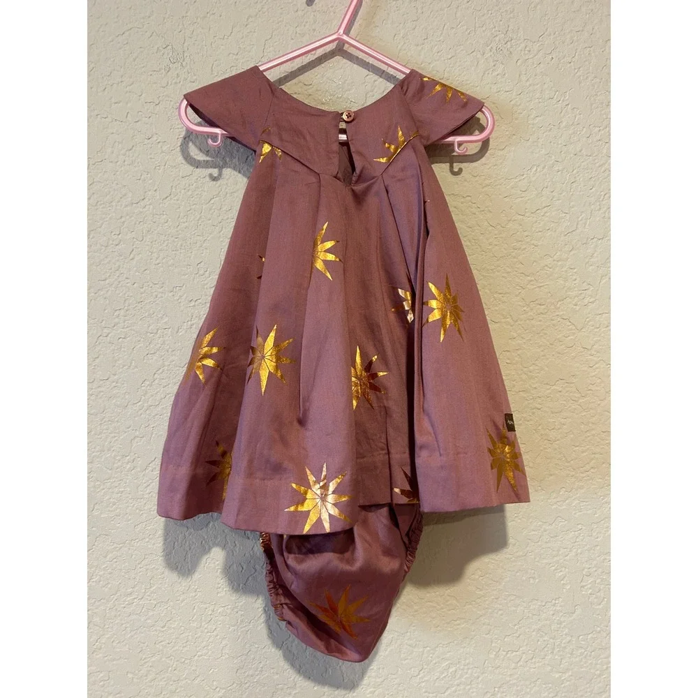 Tea‎ Collection Baby Girl Dress with Bloomers Sz 9-12M Pink Gold Scandi Star NWT